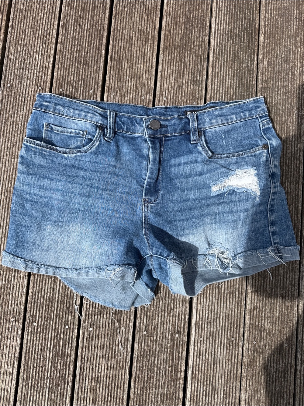 Blank NYC The Fulton Roll Up Light Blue Distressed Denim Cutoff Shorts